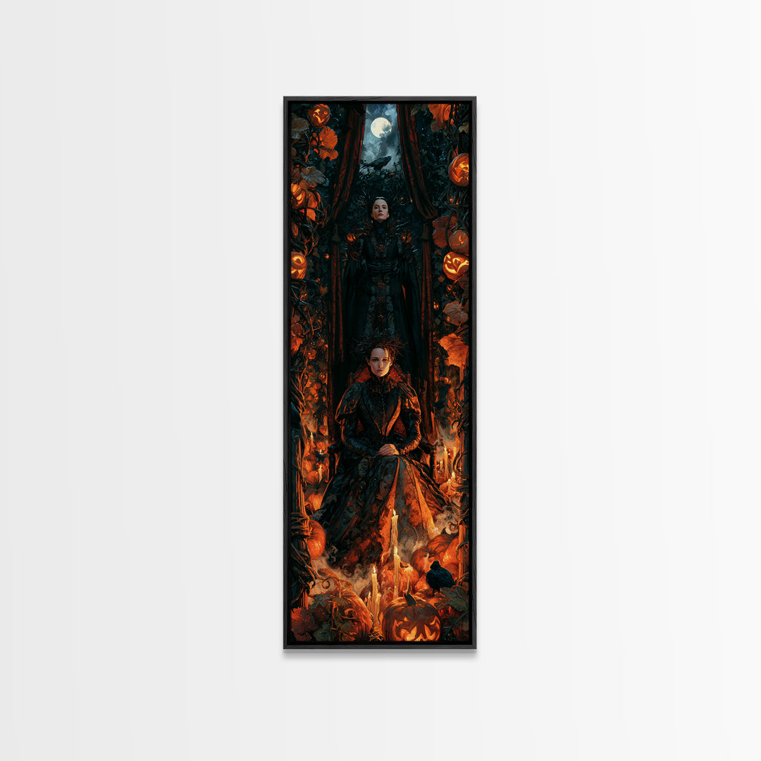 The Pumpkin Patch Maze, Victorian Gothic Art, Tall Narrow Wall Art, Canvas Print, Gothic Wall Decor, Halloween Portrait Art, Halloween Decor
