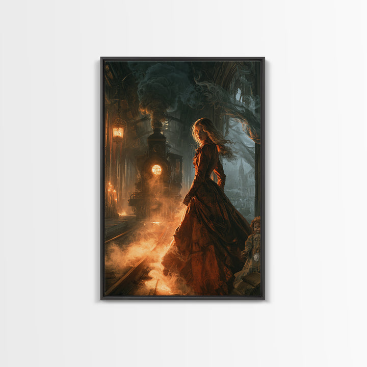 The Abandoned Train Station, Macabre Victorian Decor, Vertical Wall Art, Canvas Print, Gothic Wall Decor, Halloween Portrait Art
