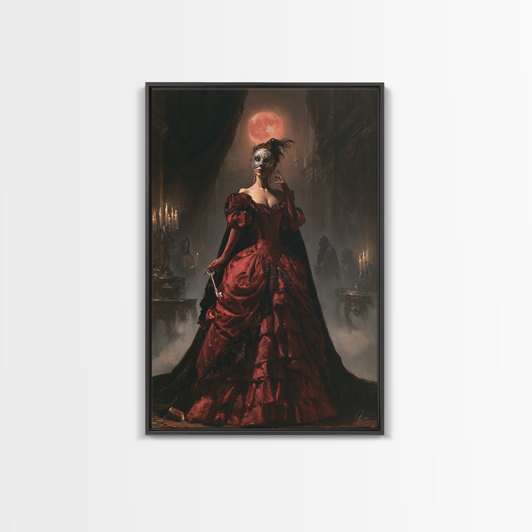 The Midnight Masquerade, Antique Gothic Portrait, Vertical Wall Art, Canvas Print, Gothic Wall Decor, Halloween Portrait Art