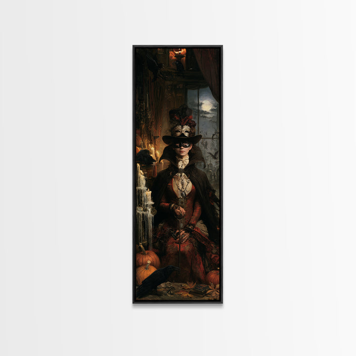 The Midnight Masquerade, Antique Gothic Portrait, Tall Narrow Wall Art, Canvas Print, Gothic Wall Decor, Halloween Portrait Art