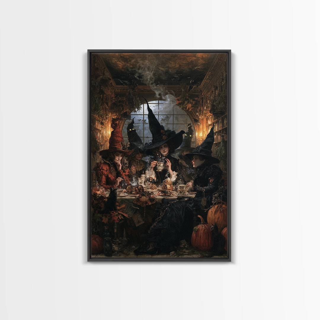The Witches' Tea Party, Antique Gothic Portrait, Vertical Wall Art, Canvas Print, Gothic Wall Decor, Halloween Portrait Art