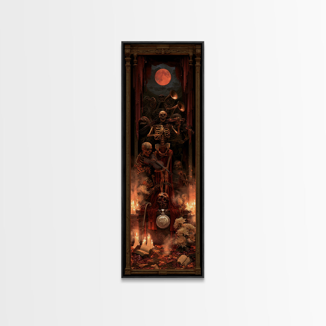 The Skeleton Orchestra, Dark Academia Wall Art, Tall Narrow Wall Art, Canvas Print, Gothic Wall Decor, Halloween Portrait Art