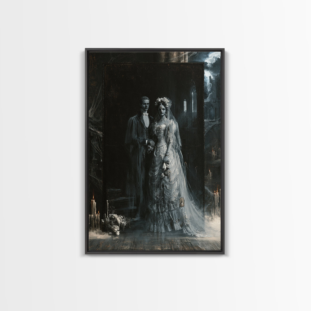 The Ghost Wedding, Victorian Horror Portrait, Vertical Wall Art, Framed Canvas Print, Gothic Wall Decor, Halloween Portrait Art