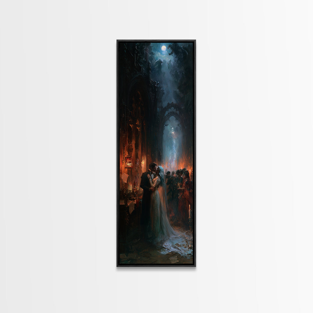 The Ghost Wedding, Victorian Gothic Art, Tall Narrow Wall Art, Canvas Print, Gothic Wall Decor, Halloween Portrait Art, Spooky Wall Decor