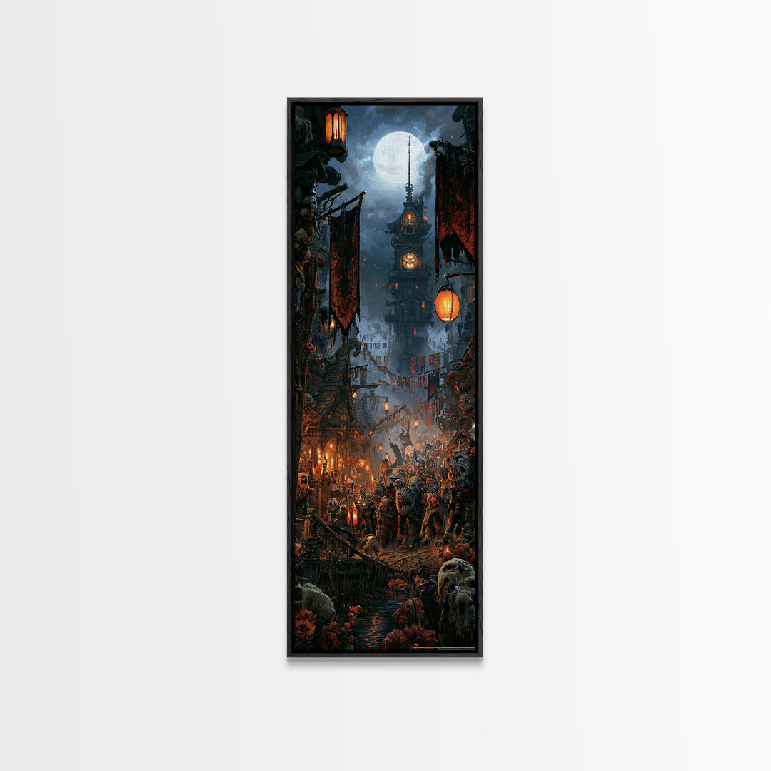 The Monster Parade, Dark Academia Wall Art, Tall Narrow Wall Art, Canvas Print, Gothic Wall Decor, Halloween Portrait Art, Gothic Home Decor
