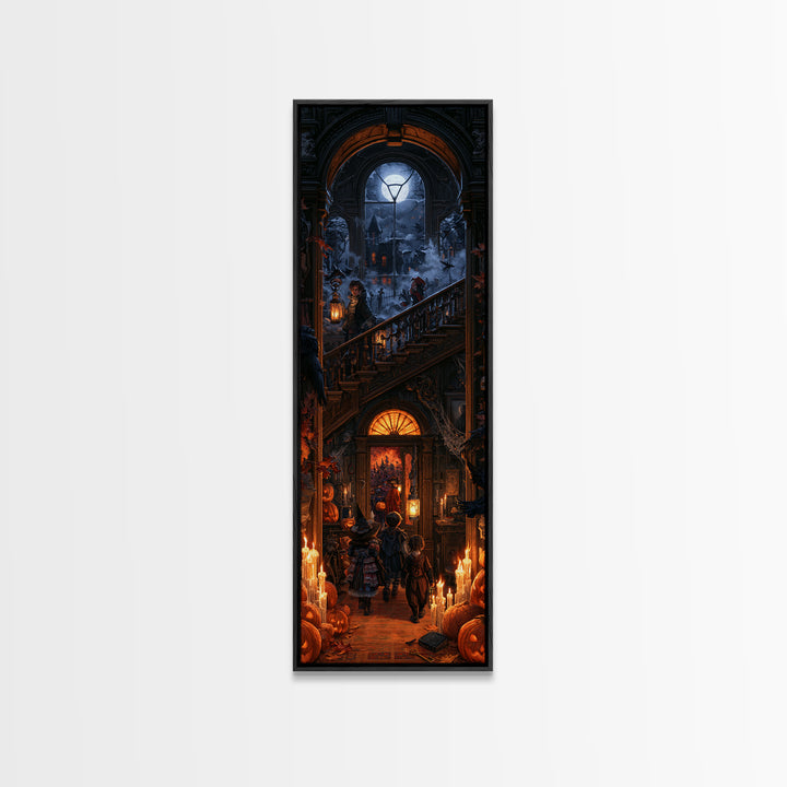 The Trick-Or-Treat Procession, Macabre Victorian Decor, Tall Narrow Wall Art, Canvas Print, Gothic Wall Decor, Halloween Portrait Art