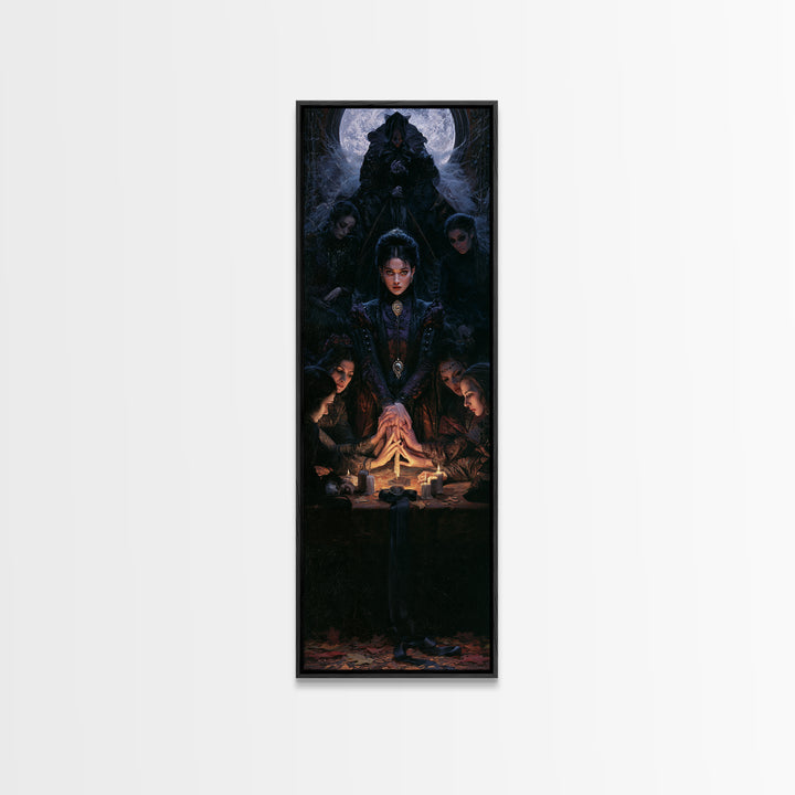 The Candlelit Seance, Antique Gothic Portrait, Tall Narrow Wall Art, Framed Canvas Print, Gothic Wall Decor, Halloween Portrait Art