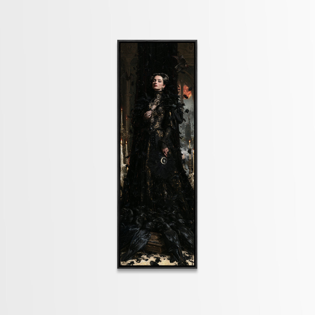 The Raven Funeral, Antique Gothic Portrait, Tall Narrow Wall Art, Canvas Print, Gothic Wall Decor, Halloween Portrait Art