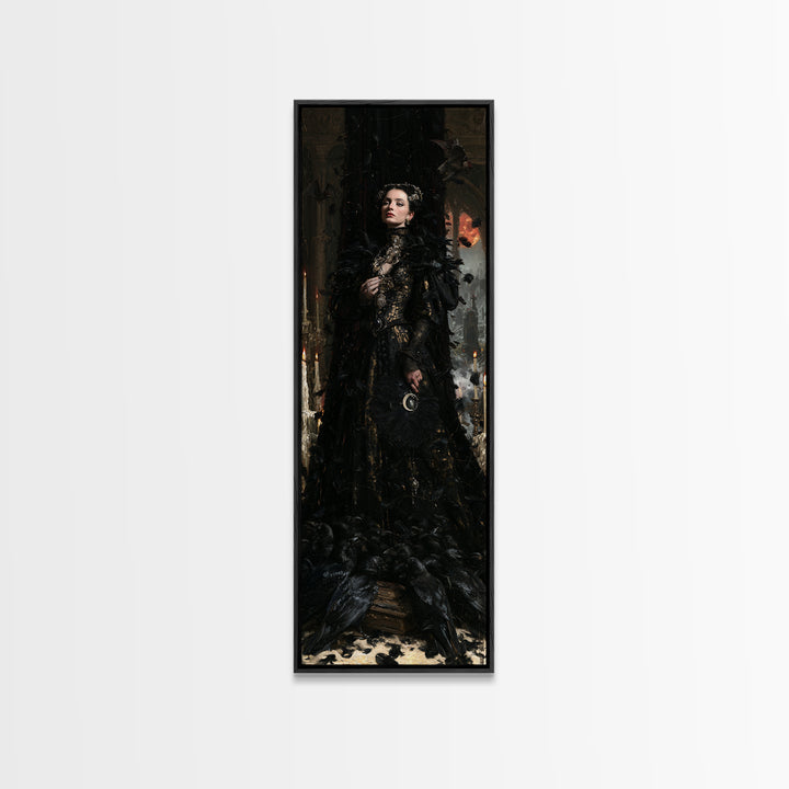 The Raven Funeral, Antique Gothic Portrait, Tall Narrow Wall Art, Canvas Print, Gothic Wall Decor, Halloween Portrait Art