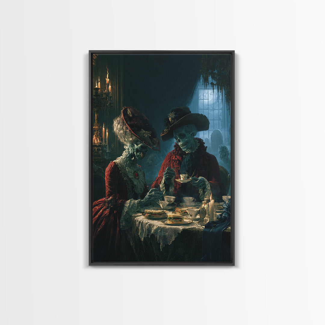The Zombie Picnic, Macabre Victorian Decor, Vertical Wall Art, Canvas Print, Gothic Wall Decor, Halloween Portrait Art, Statement Wall Art