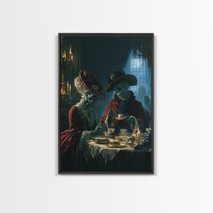The Zombie Picnic, Macabre Victorian Decor, Vertical Wall Art, Canvas Print, Gothic Wall Decor, Halloween Portrait Art, Statement Wall Art