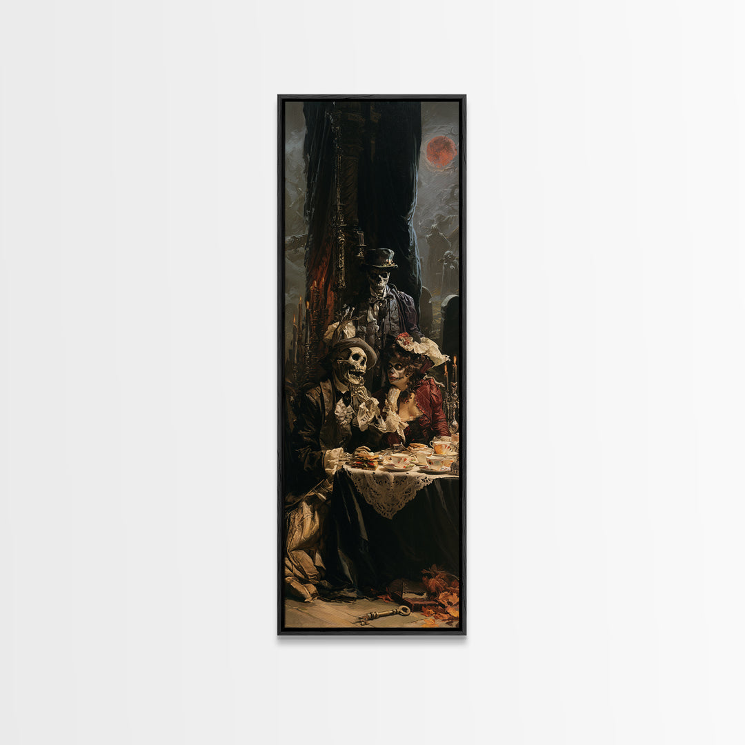 The Zombie Picnic, Victorian Horror Portrait, Tall Narrow Wall Art, Canvas Print, Gothic Wall Decor, Halloween Portrait Art
