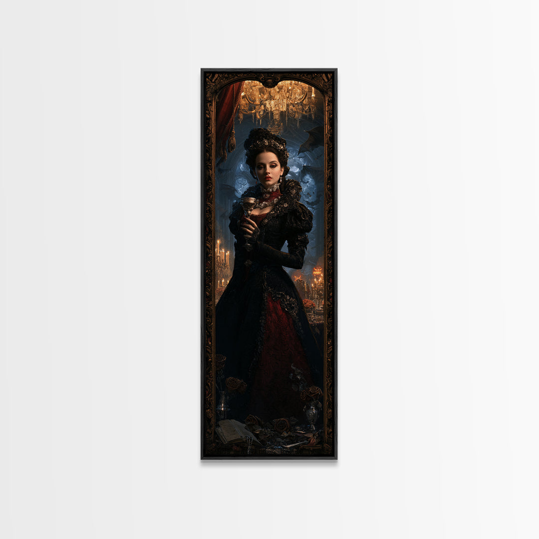 The Vampire Banquet, Antique Gothic Portrait, Tall Narrow Wall Art, Canvas Print, Gothic Wall Decor, Halloween Portrait Art, Horror Wall Art