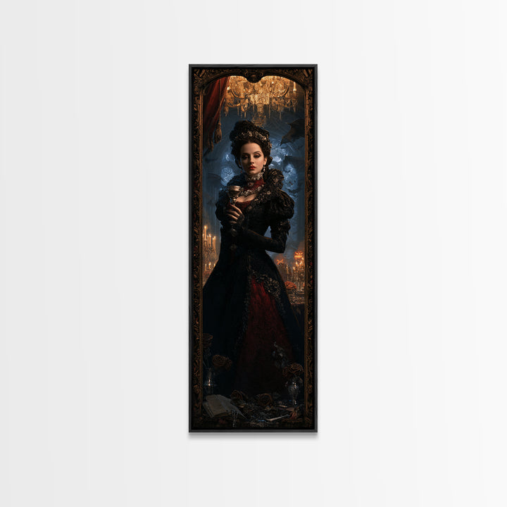 The Vampire Banquet, Antique Gothic Portrait, Tall Narrow Wall Art, Canvas Print, Gothic Wall Decor, Halloween Portrait Art, Horror Wall Art