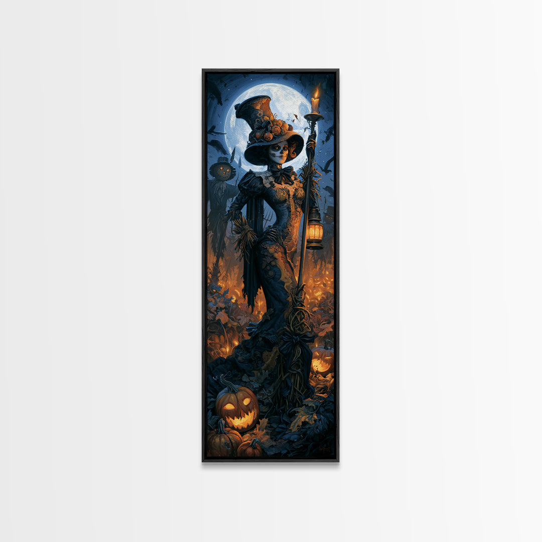 The Scarecrow Uprising, Dark Academia Wall Art, Tall Narrow Wall Art, Framed Canvas Print, Gothic Wall Decor, Halloween Portrait Art