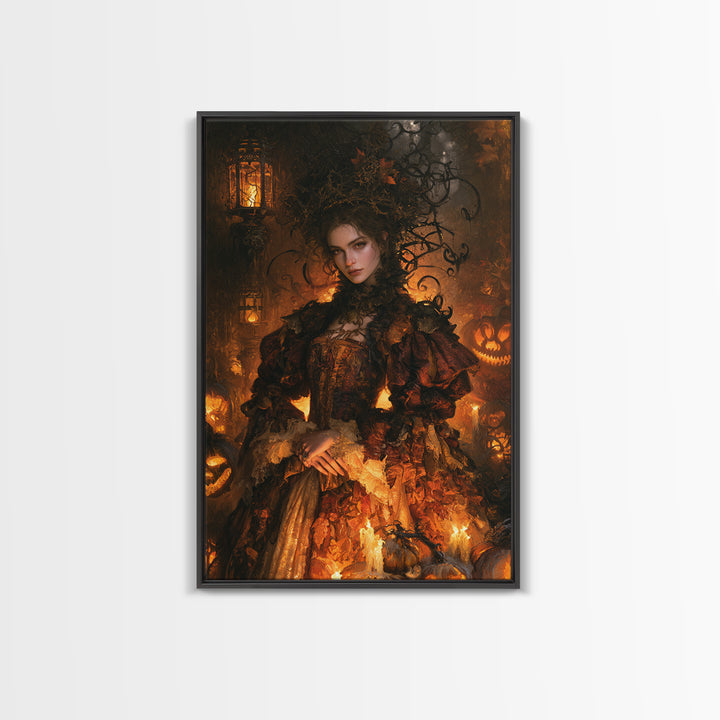 The First Frost Awakening, Victorian Gothic Art, Vertical Wall Art, Framed Canvas Print, Gothic Wall Decor, Halloween Portrait Art