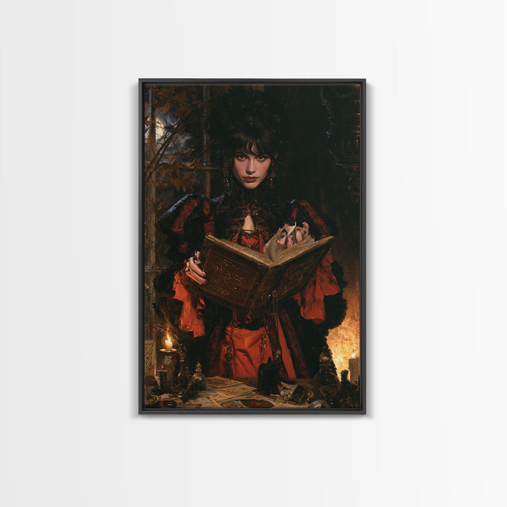 The Living Spellbook, Macabre Victorian Decor, Vertical Wall Art, Canvas Print, Gothic Wall Decor, Halloween Portrait Art