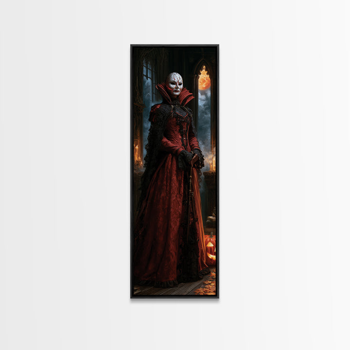The Cracked Porcelain Mask, Macabre Victorian Decor, Tall Narrow Wall Art, Canvas Print, Gothic Wall Decor, Halloween Portrait Art