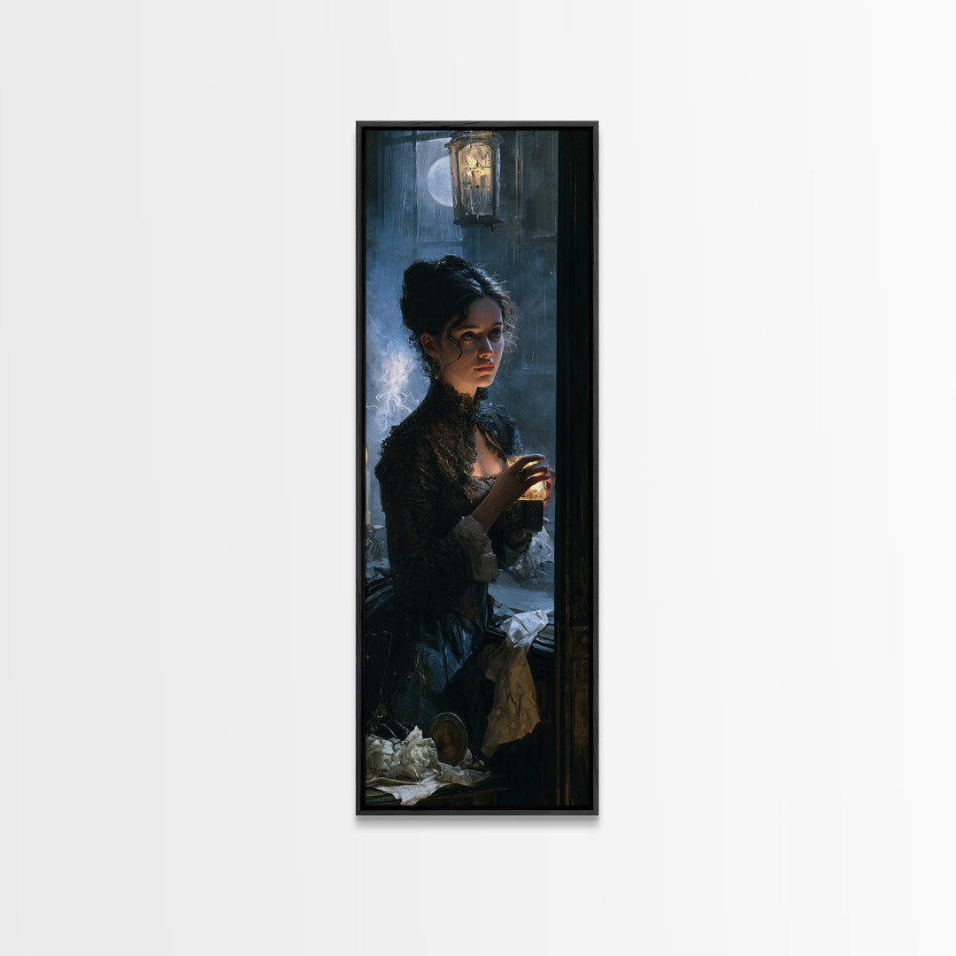 The Haunted Music Box, Antique Gothic Portrait, Tall Narrow Wall Art, Canvas Print, Gothic Wall Decor, Halloween Portrait Art