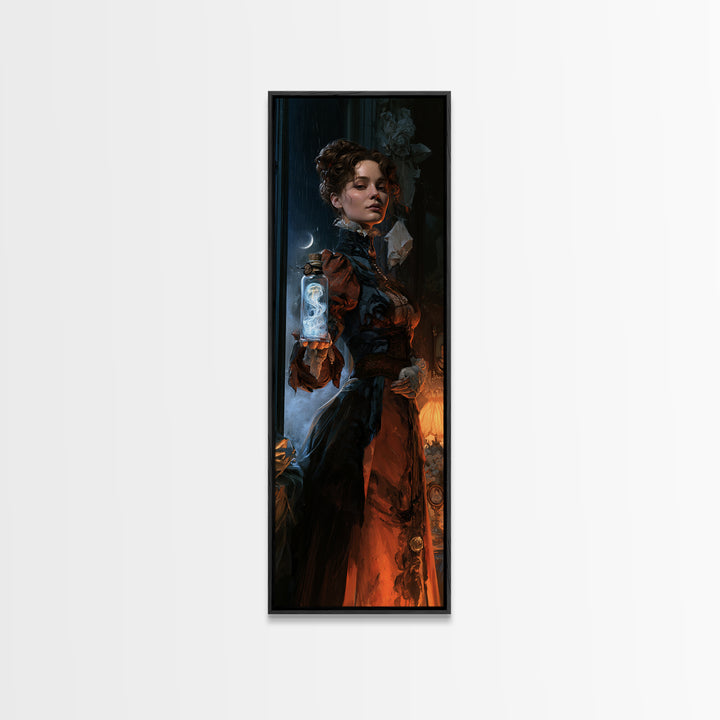 The Bottled Ghost, Victorian Gothic Art, Tall Narrow Wall Art, Canvas Print, Gothic Wall Decor, Halloween Portrait Art, Statement Wall Art