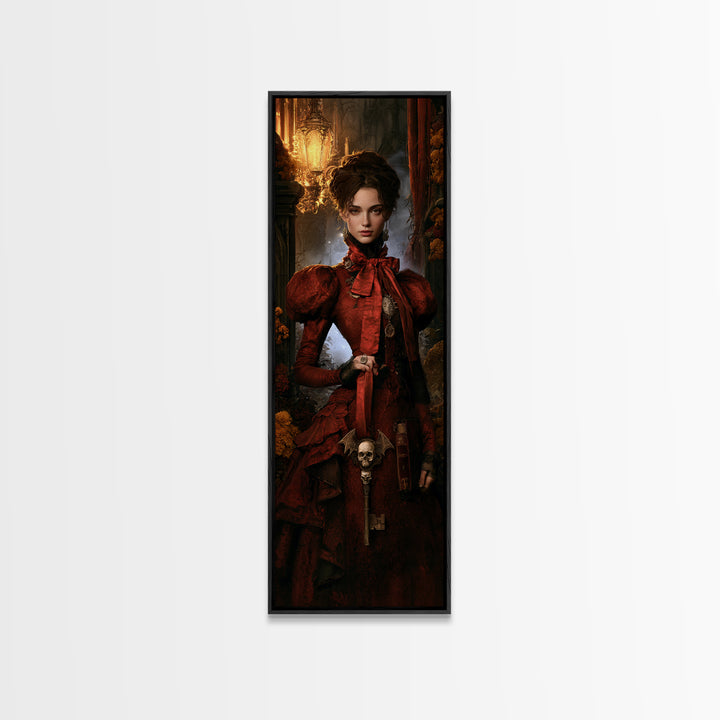 The Coffin Key, Antique Gothic Portrait, Tall Narrow Wall Art, Framed Canvas Print, Gothic Wall Decor, Halloween Portrait Art