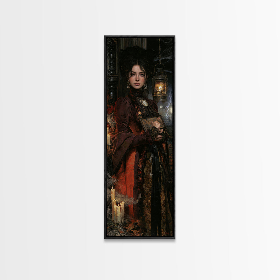 The Antique Spirit Board, Victorian Gothic Art, Tall Narrow Wall Art, Canvas Print, Gothic Wall Decor, Halloween Portrait Art