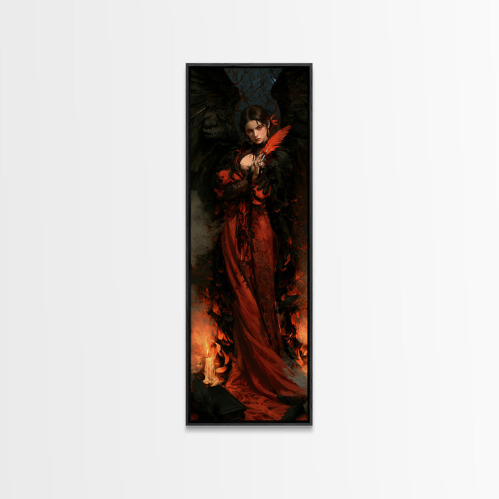 The Raven-Feather Quill, Victorian Horror Portrait, Tall Narrow Wall Art, Canvas Print, Gothic Wall Decor, Halloween Portrait Art