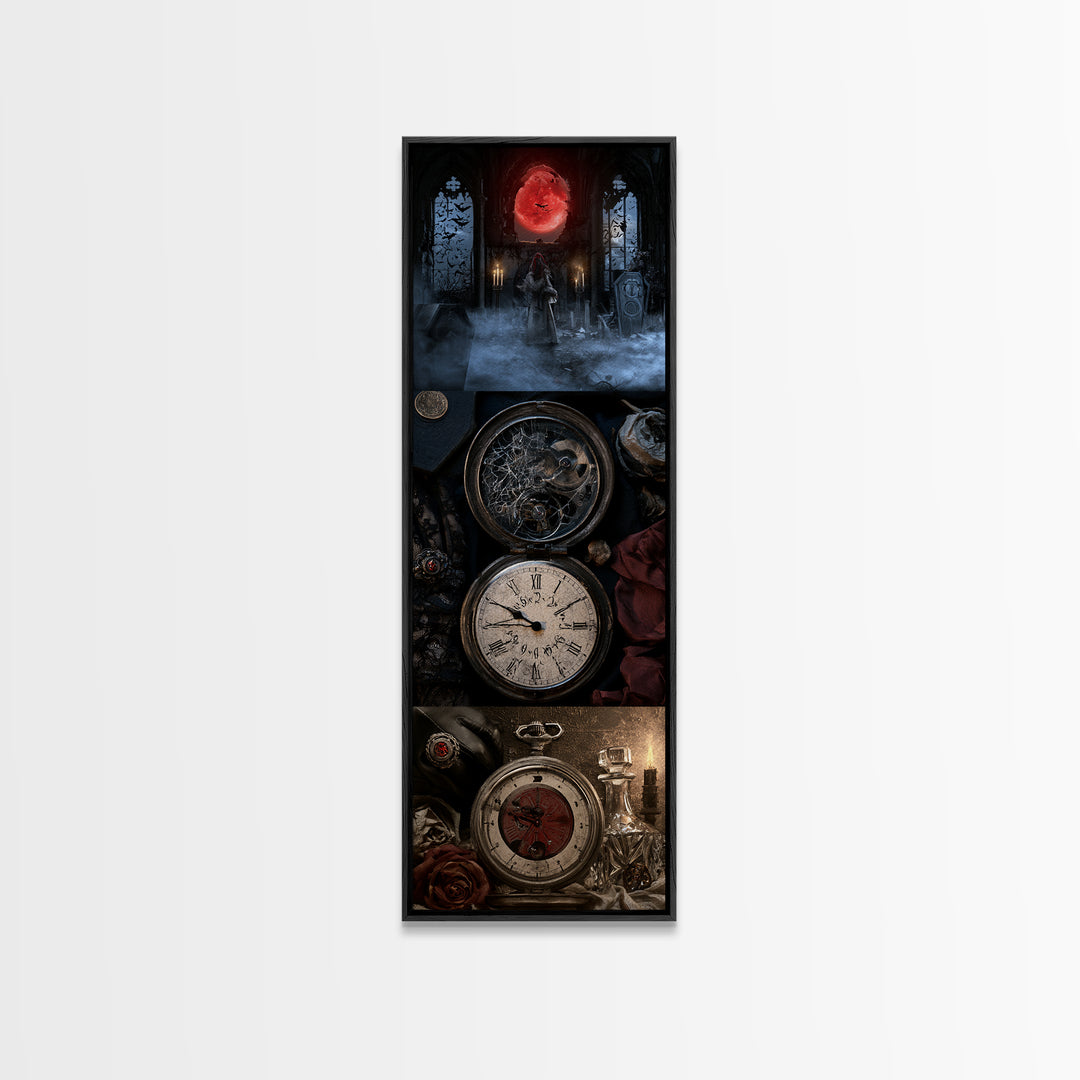 The Cursed Pocket Watch, Victorian Gothic Art, Tall Narrow Wall Art, Framed Canvas Print, Gothic Wall Decor, Halloween Portrait Art