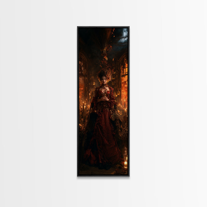 The Witch'S Broom, Victorian Gothic Art, Tall Narrow Wall Art, Canvas Print, Gothic Wall Decor, Halloween Portrait Art, Halloween Wall Art