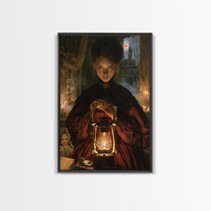The Bone-Handled Lantern, Antique Gothic Portrait, Vertical Wall Art, Canvas Print, Gothic Wall Decor, Halloween Portrait Art