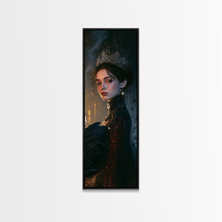 The Spiderweb Crown, Antique Gothic Portrait, Tall Narrow Wall Art, Canvas Print, Gothic Wall Decor, Halloween Portrait Art