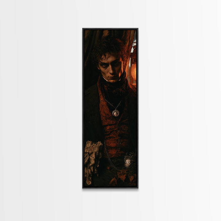 The Moonstone Amulet, Antique Gothic Portrait, Tall Narrow Wall Art, Canvas Print, Gothic Wall Decor, Halloween Portrait Art