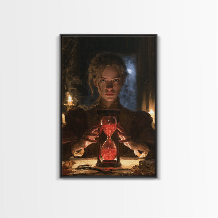 The Crimson Hourglass, Macabre Victorian Decor, Vertical Wall Art, Canvas Print, Gothic Wall Decor, Halloween Portrait Art, Dark Fantasy Art
