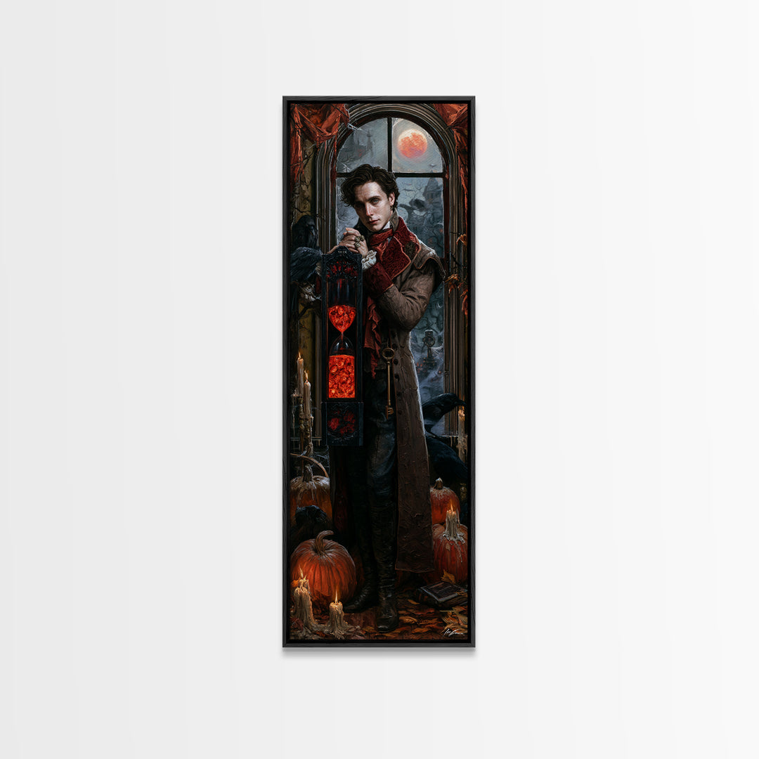The Crimson Hourglass, Victorian Horror Portrait, Tall Narrow Wall Art, Canvas Print, Gothic Wall Decor, Halloween Portrait Art