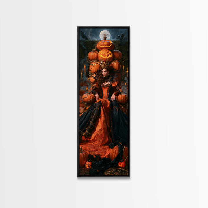 The Jack-O'-Lantern Throne, Macabre Victorian Decor, Tall Narrow Wall Art, Framed Canvas Print, Gothic Wall Decor, Halloween Portrait Art