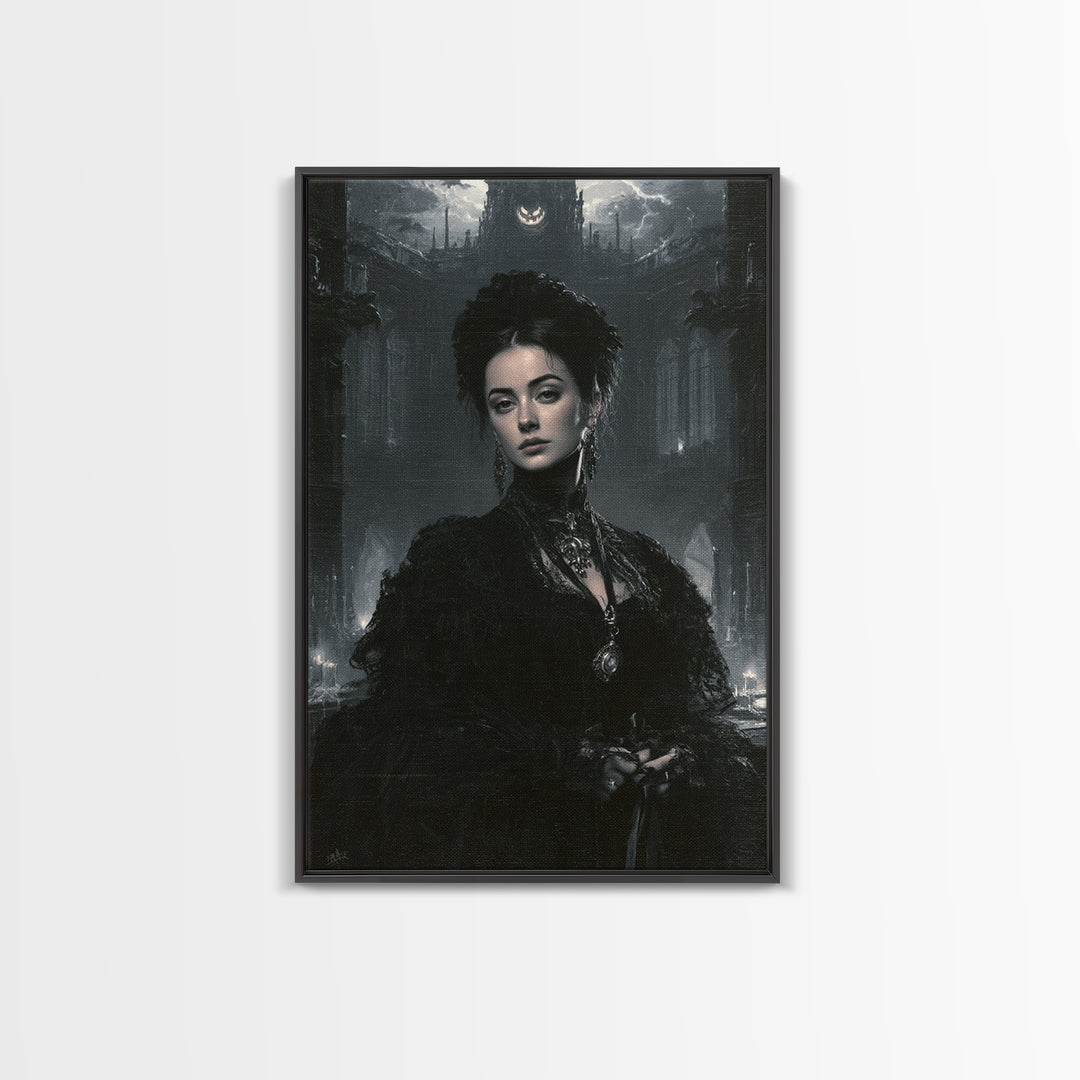 Monochrome Gothic Halloween, Macabre Victorian Decor, Vertical Wall Art, Canvas Print, Gothic Wall Decor, Halloween Portrait Art