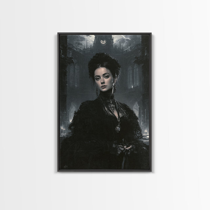 Monochrome Gothic Halloween, Macabre Victorian Decor, Vertical Wall Art, Canvas Print, Gothic Wall Decor, Halloween Portrait Art