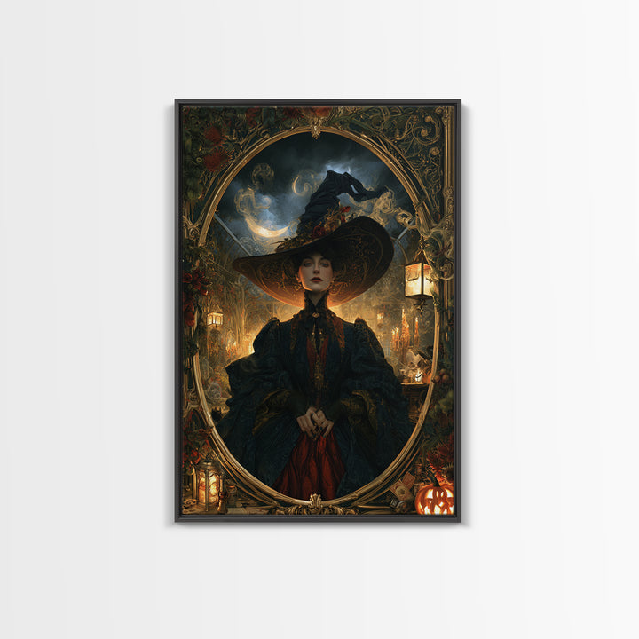 Art Nouveau Witchcraft, Victorian Gothic Art, Vertical Wall Art, Framed Canvas Print, Gothic Wall Decor, Halloween Portrait Art