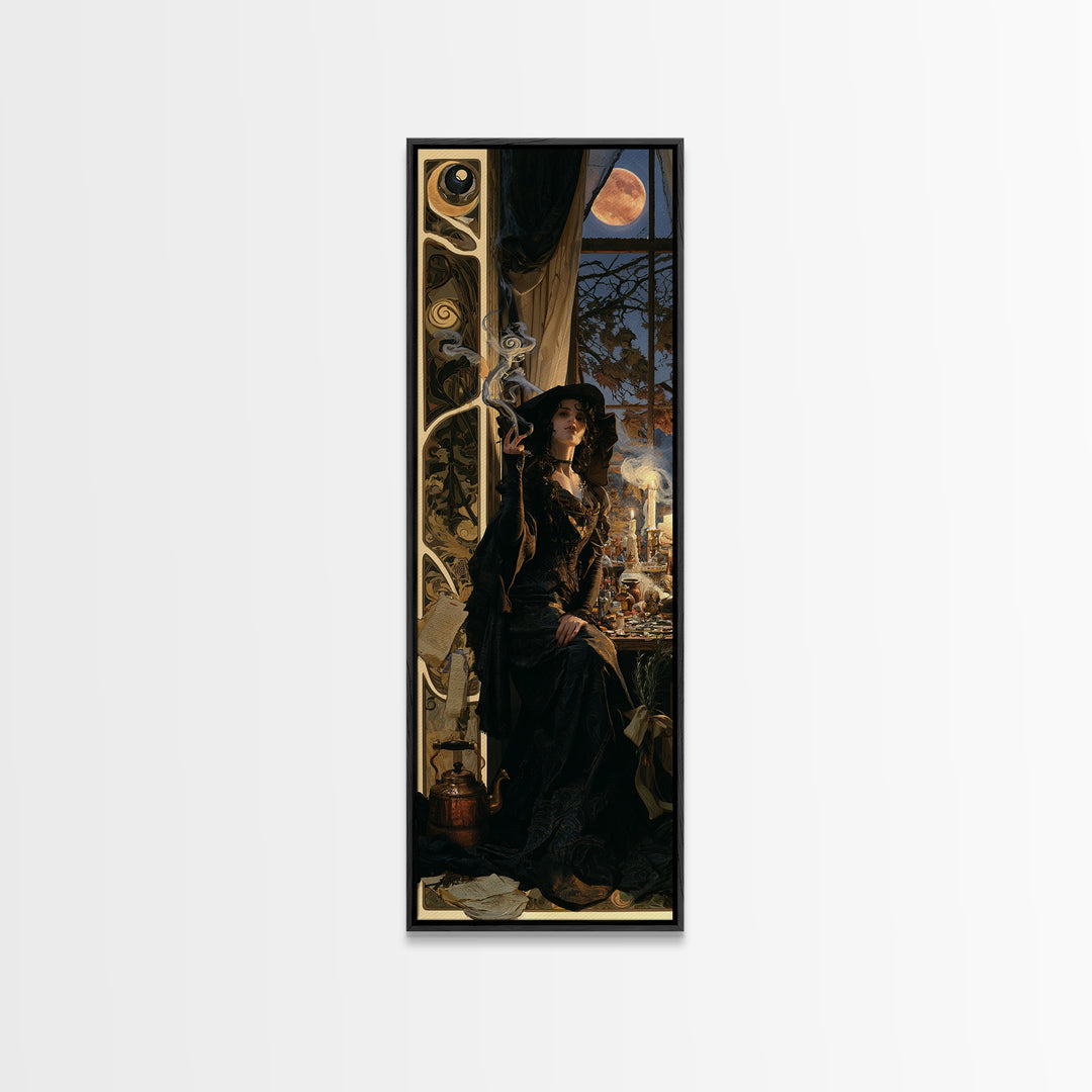 Art Nouveau Witchcraft, Dark Academia Wall Art, Tall Narrow Wall Art, Canvas Print, Gothic Wall Decor, Halloween Portrait Art