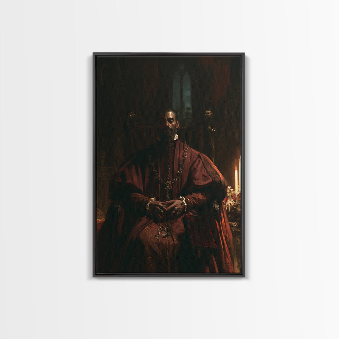 Medieval Danse Macabre, Macabre Victorian Decor, Vertical Wall Art, Framed Canvas Print, Gothic Wall Decor, Halloween Portrait Art