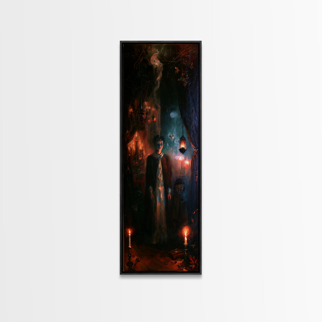 1950s Halloween Nostalgia, Victorian Horror Portrait, Tall Narrow Wall Art, Canvas Print, Gothic Wall Decor, Halloween Portrait Art