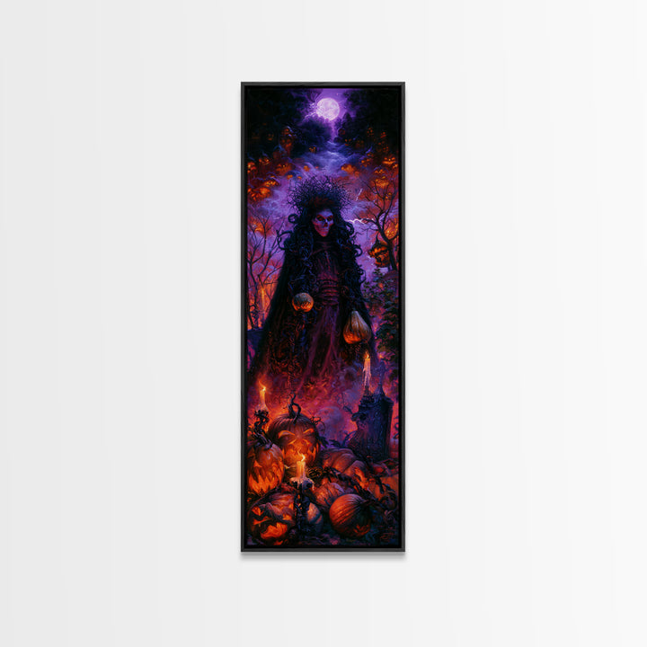 1980s Neon Horror, Antique Gothic Portrait, Tall Narrow Wall Art, Framed Canvas Print, Gothic Wall Decor, Halloween Portrait Art