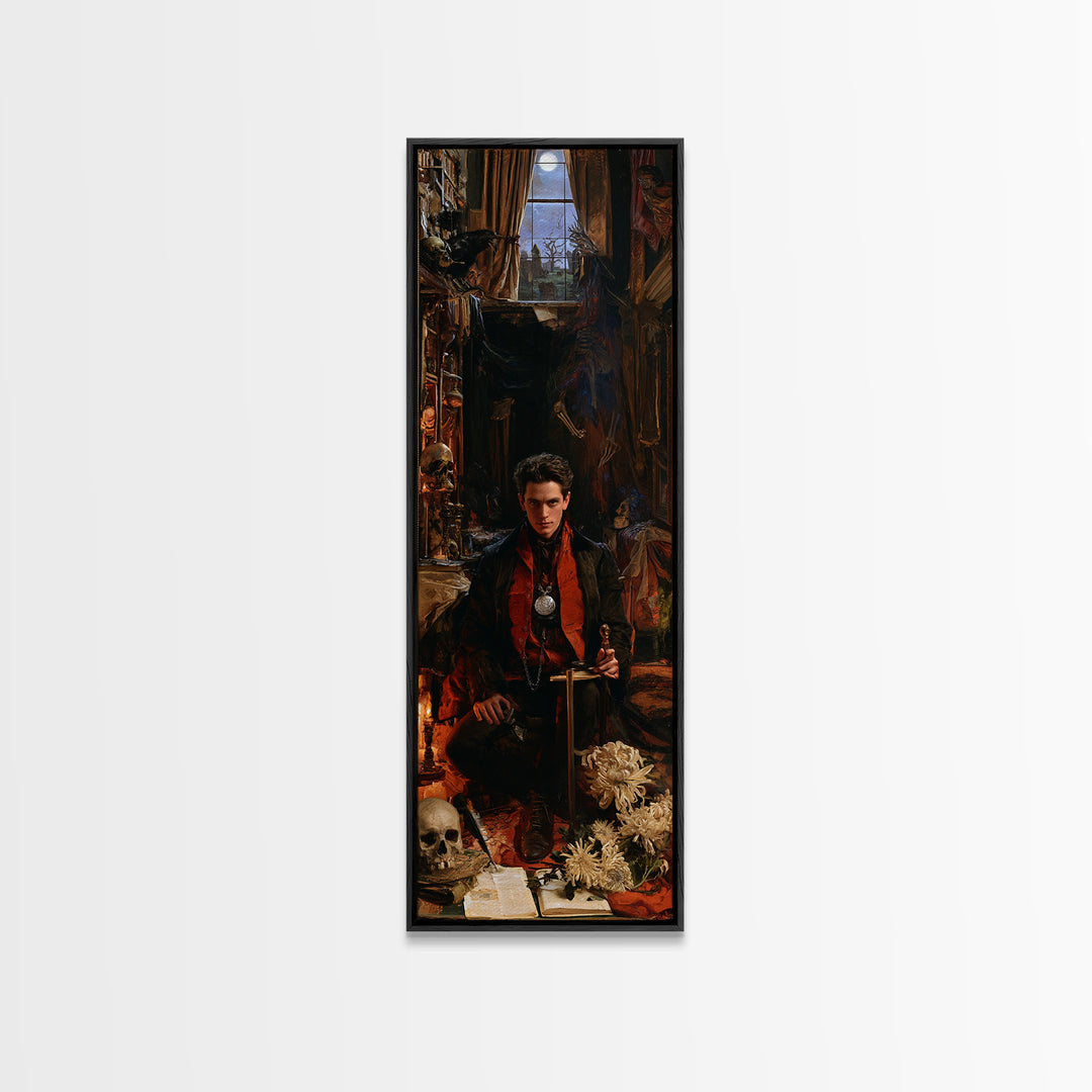 Dark Academia Halloween, Dark Academia Wall Art, Tall Narrow Wall Art, Canvas Print, Gothic Wall Decor, Halloween Portrait Art