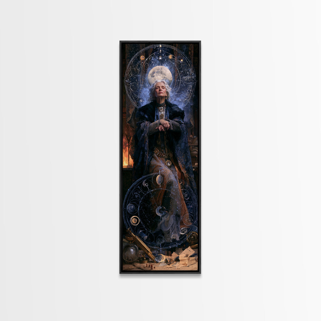 Celestial Witchcraft, Victorian Horror Portrait, Tall Narrow Wall Art, Canvas Print, Gothic Wall Decor, Halloween Portrait Art