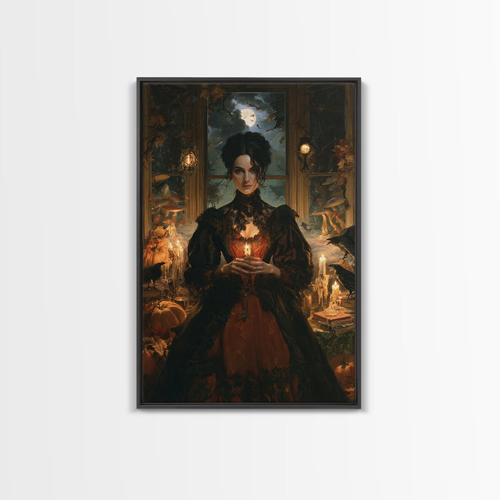 Enchanted Woodland Halloween, Victorian Gothic Art, Vertical Wall Art, Framed Canvas Print, Gothic Wall Decor, Halloween Portrait Art