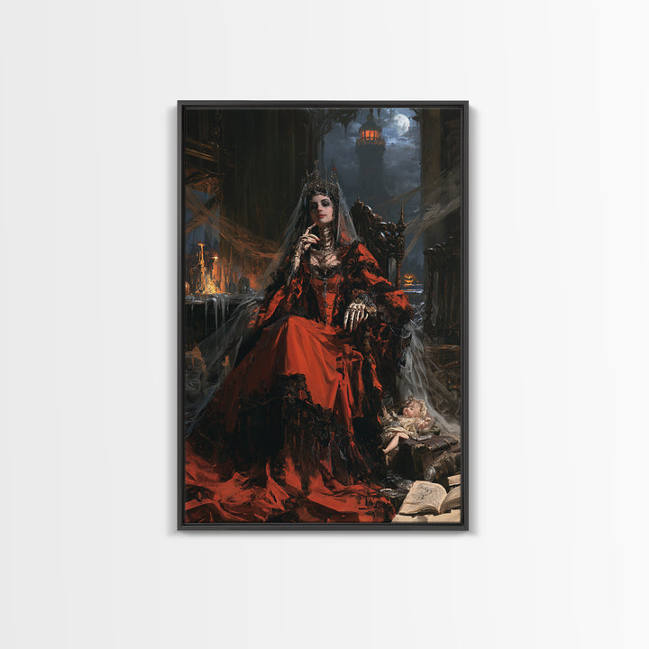 Haunted Seaside Halloween, Macabre Victorian Decor, Vertical Wall Art, Framed Canvas Print, Gothic Wall Decor, Halloween Portrait Art
