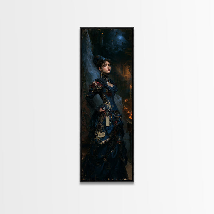 Haunted Seaside Halloween, Macabre Victorian Decor, Tall Narrow Wall Art, Framed Canvas Print, Gothic Wall Decor, Halloween Portrait Art