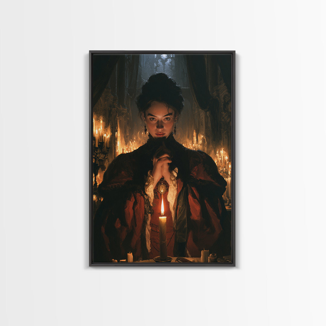 The Candlelit Crypt, Victorian Horror Portrait, Vertical Wall Art, Canvas Print, Gothic Wall Decor, Halloween Portrait Art
