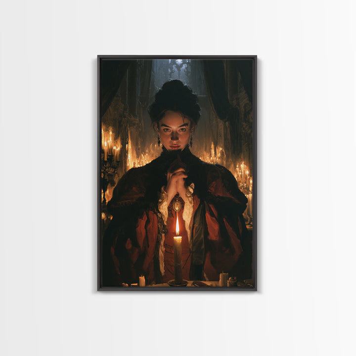The Candlelit Crypt, Victorian Horror Portrait, Vertical Wall Art, Canvas Print, Gothic Wall Decor, Halloween Portrait Art