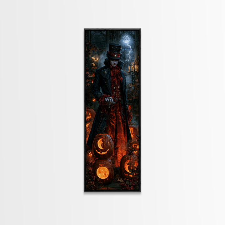 Pumpkins And Moon Phases, Dark Academia Wall Art, Tall Narrow Wall Art, Framed Canvas Print, Gothic Wall Decor, Halloween Portrait Art
